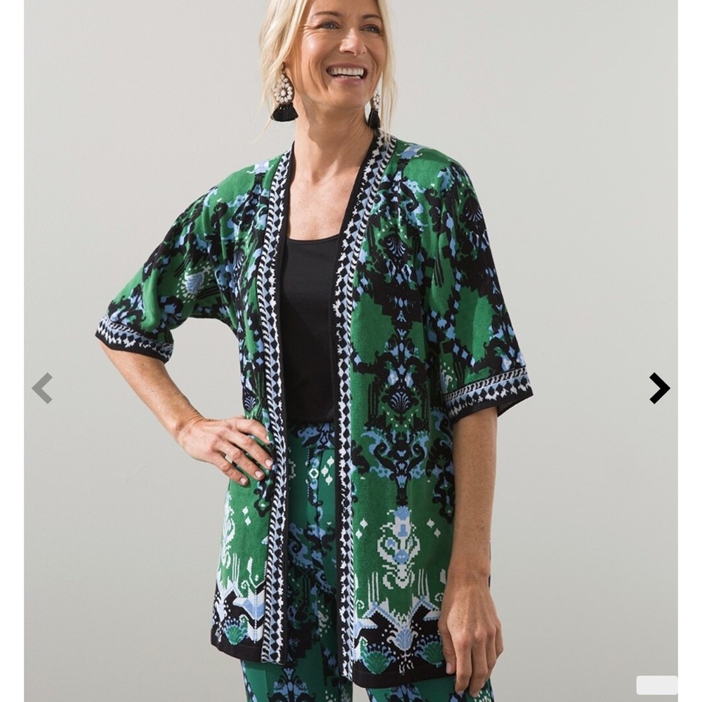 Chico’s Linen-Blend Ikat Jacquard Kimono. Size 3. XL